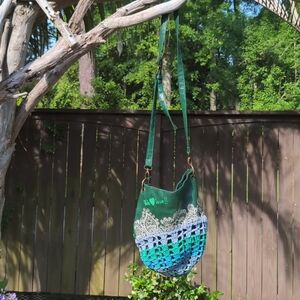 Desigual Green Leather & Crochet Crossbody Bag
